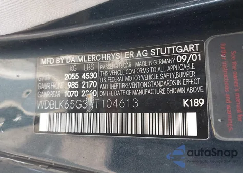 2002 Mercedes-Benz Clk 320 from USA, damaged, VIN WDBLK65G32T104613